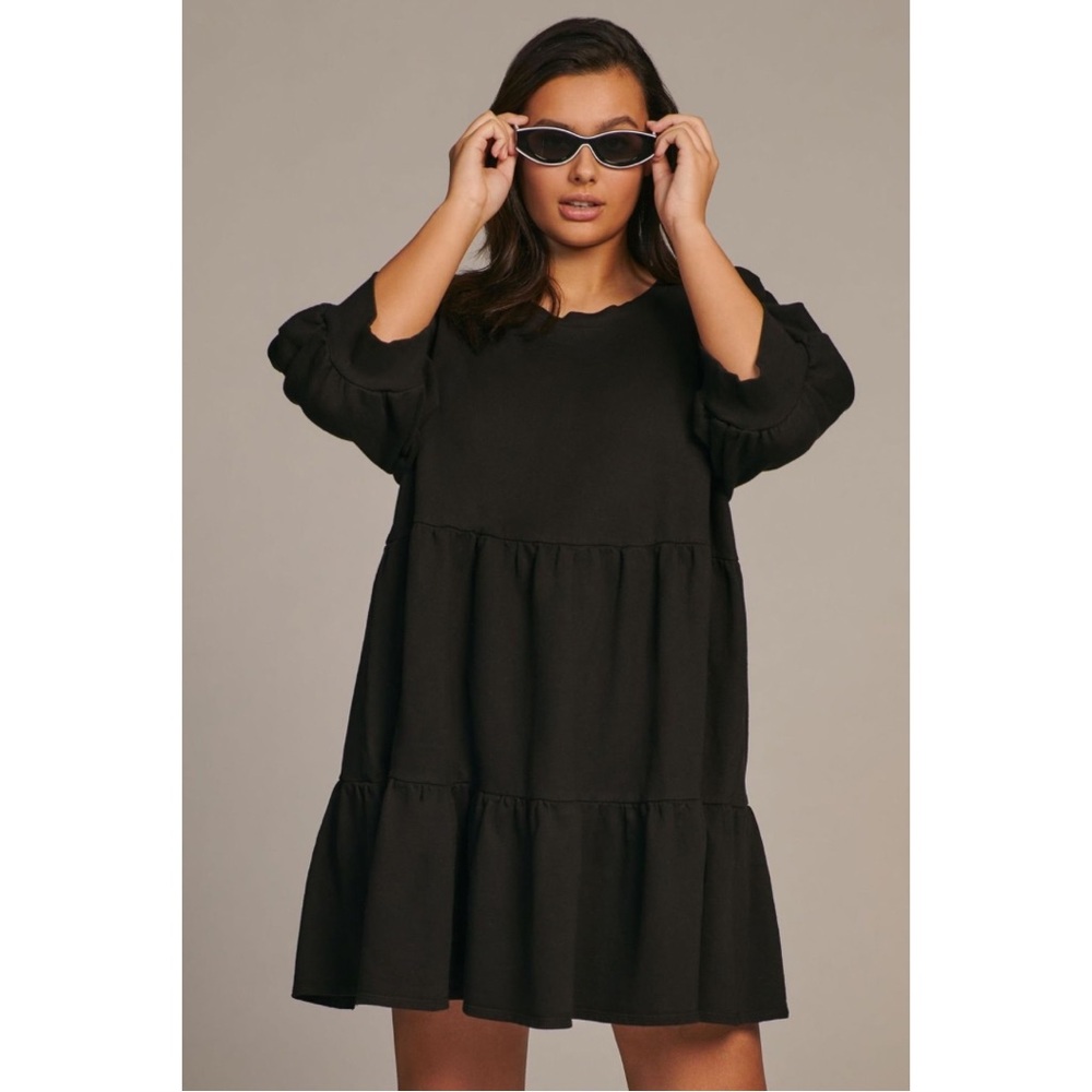 Anthropologie T.LA Savannah Puff Sleeve Mini Dress Black M Sweatshirt - Picture 3 of 11